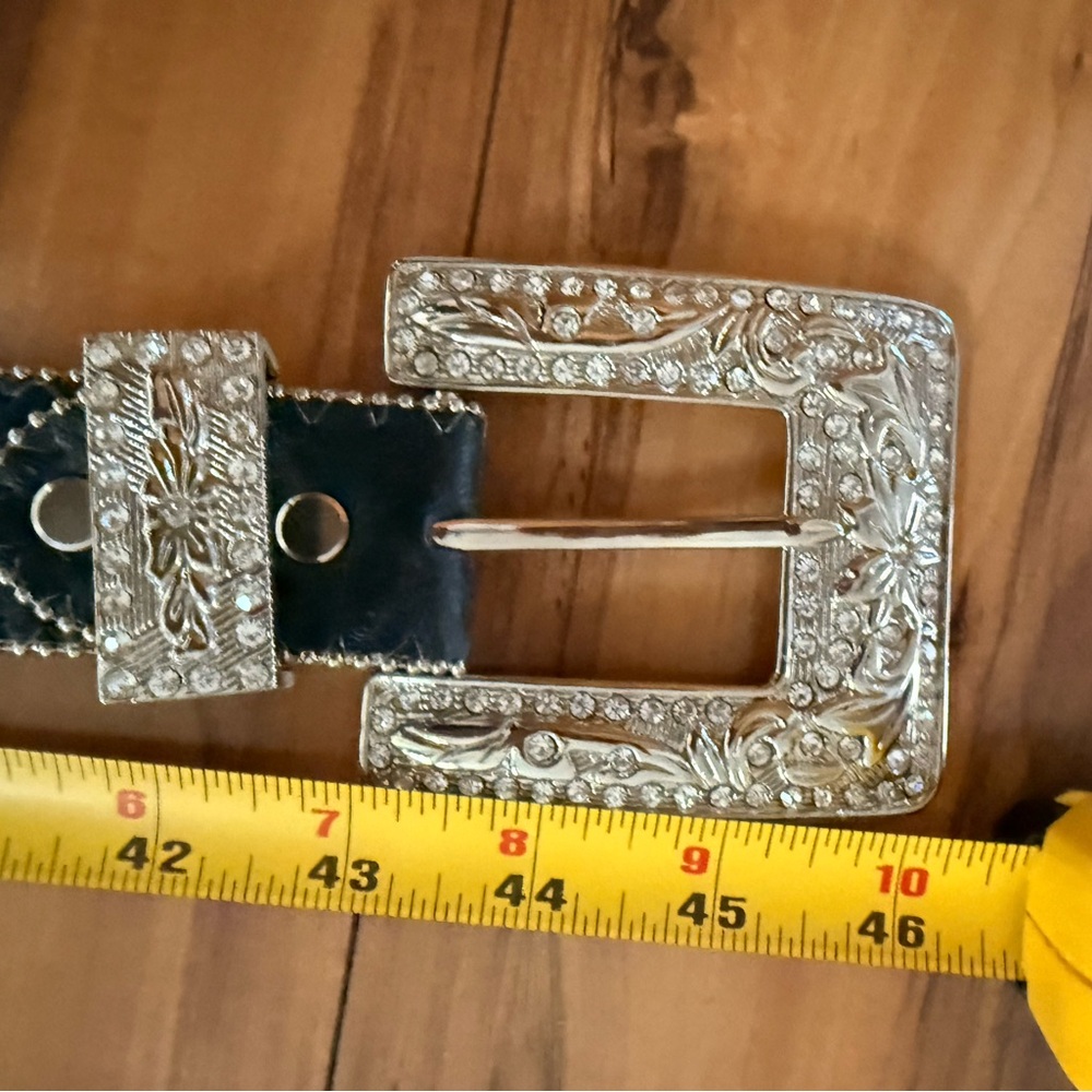 Black Studded Leather Belt with Crystal Stones - Picture 7 of 7